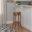 Linon Rae Round Backless Bar Stool Woven Seat in Walnut Brown Finished Wood