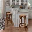 Linon Rae Round Backless Bar Stool Woven Seat in Walnut Brown Finished Wood