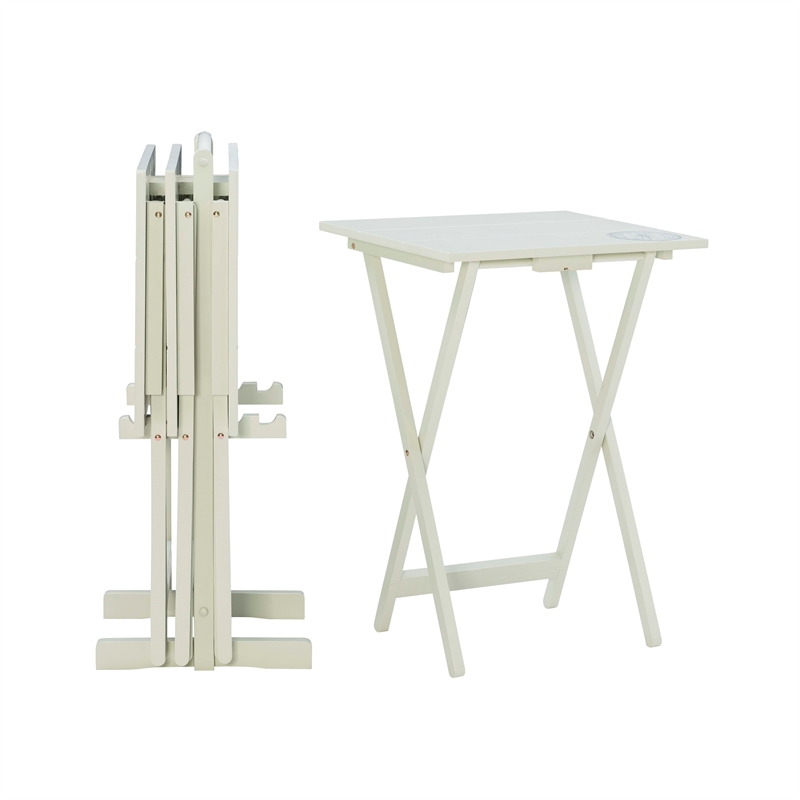 Linon Lorie 5 Piece Tray Table Set Planked Top with Compass Design in Gray Wood