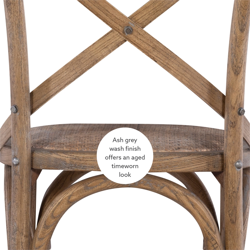 Linon Morgan Set of 2 Rustic X-Back Bentwood Dining Chairs in Gray Washed Wood