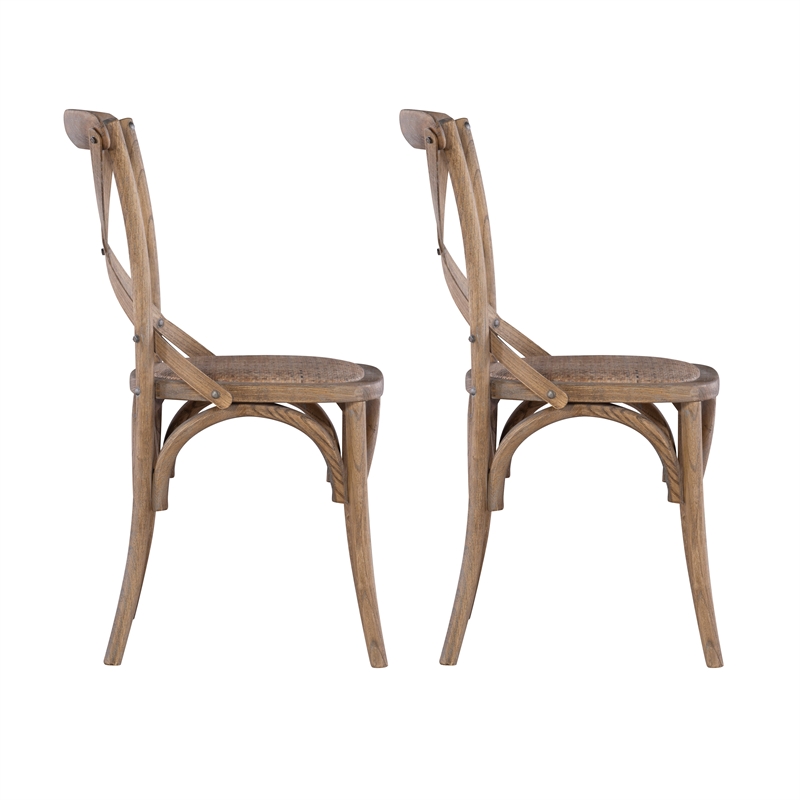 Linon Morgan Set of 2 Rustic X-Back Bentwood Dining Chairs in Gray Washed Wood