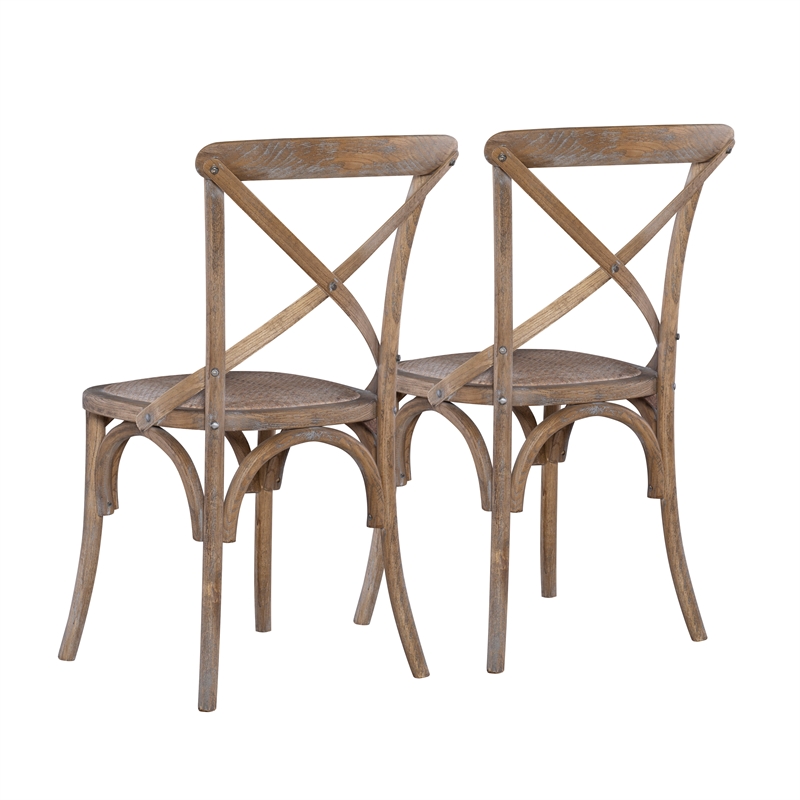Linon Morgan Set of 2 Rustic X-Back Bentwood Dining Chairs in Gray Washed Wood