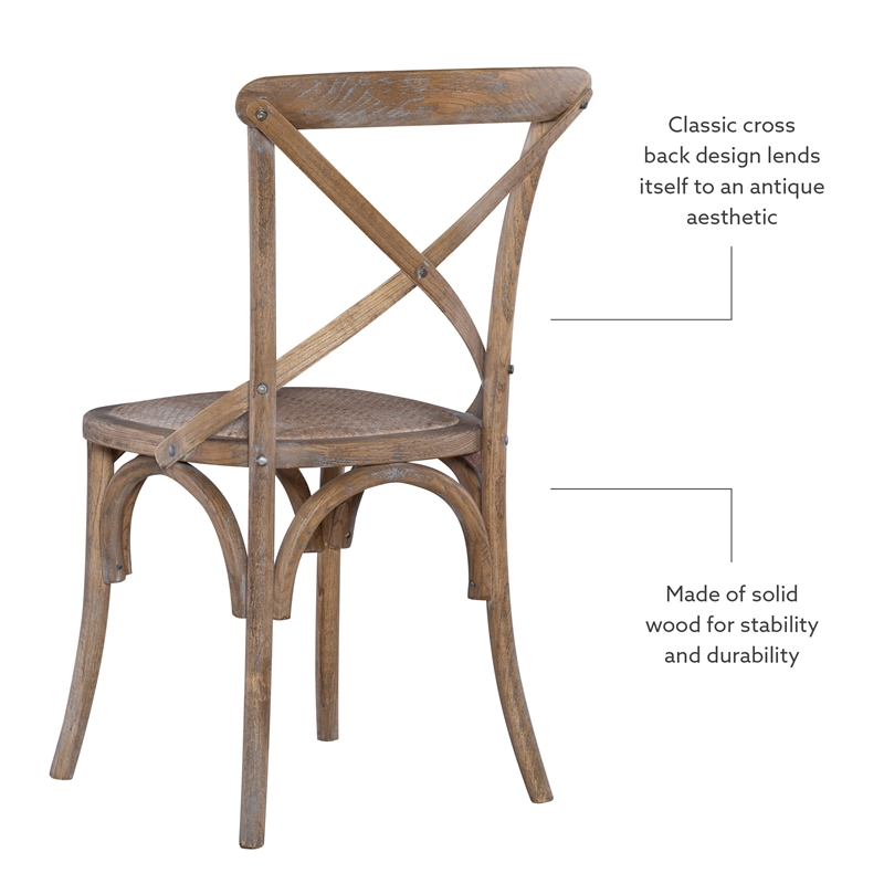 Linon Morgan Set of 2 Rustic X-Back Bentwood Dining Chairs in Gray Washed Wood