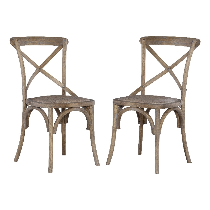 Linon Morgan Set of 2 Rustic X-Back Bentwood Dining Chairs in Gray Washed Wood