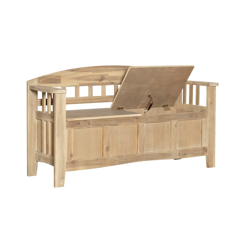 Linon Lottie Entryway Split Seat Storage Bench in Washed Natural Wood