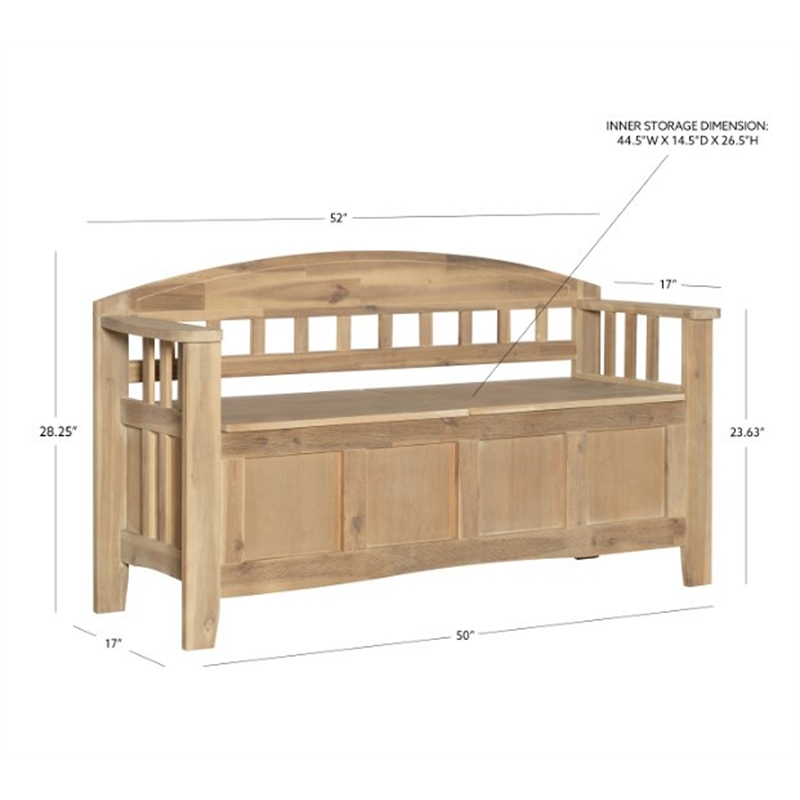 Linon Lottie Entryway Split Seat Storage Bench in Washed Natural Wood
