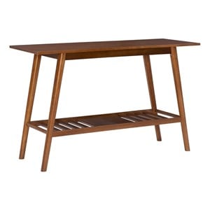 Linon Samantha Console Table Slatted Bottom Shelf in Walnut Stained Wood