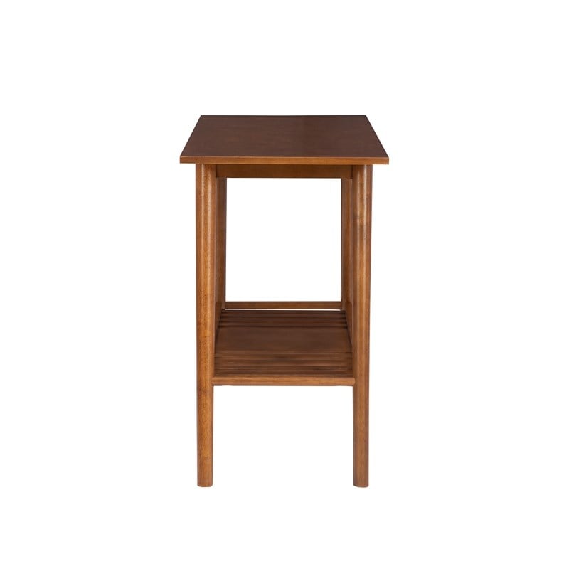 Linon Samantha Console Table Slatted Bottom Shelf in Walnut Stained Wood