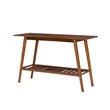 Linon Samantha Console Table Slatted Bottom Shelf in Walnut Stained Wood