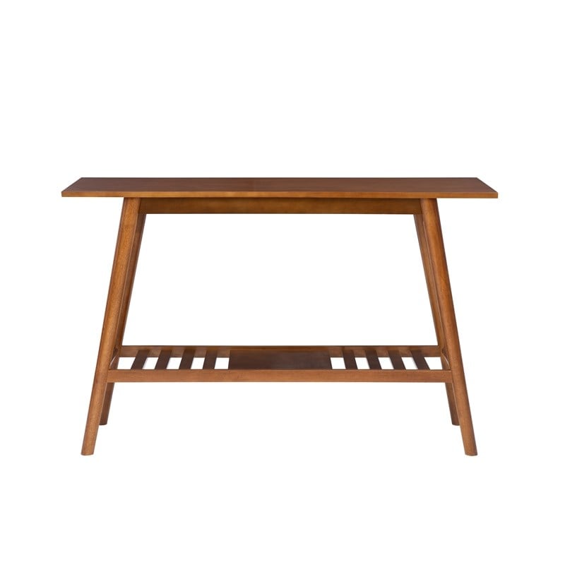 Linon Samantha Console Table Slatted Bottom Shelf in Walnut Stained Wood