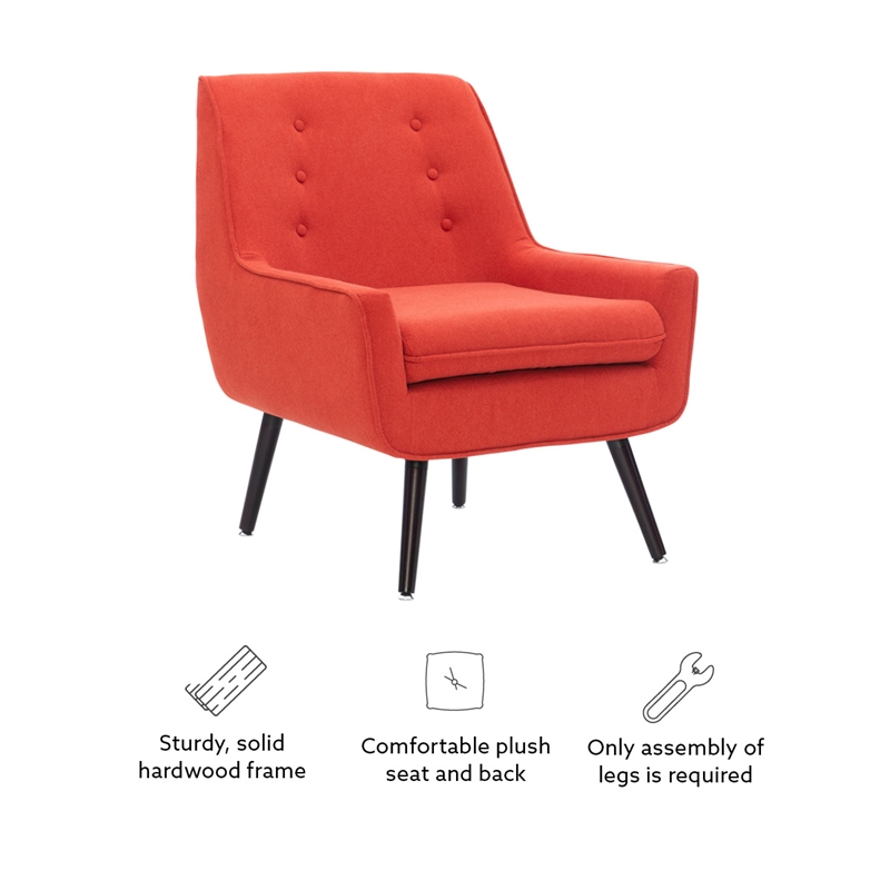 Linon Trelis Upholstered Tufted Accent Chair Black Legs in Pimento Red Fabric