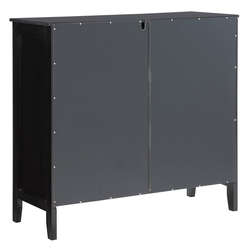 Linon Betty Large Wood Cabinet with 2 Glass Paneled Doors and 3 Shelves in Black