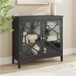 Linon Betty Large Wood Cabinet with 2 Glass Paneled Doors and 3 Shelves in Black
