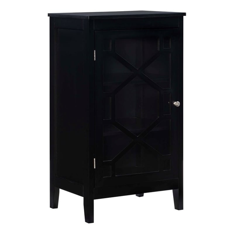 Linon Betty Small Wood Cabinet with a Glass Paneled Door and 3 Shelves in Black