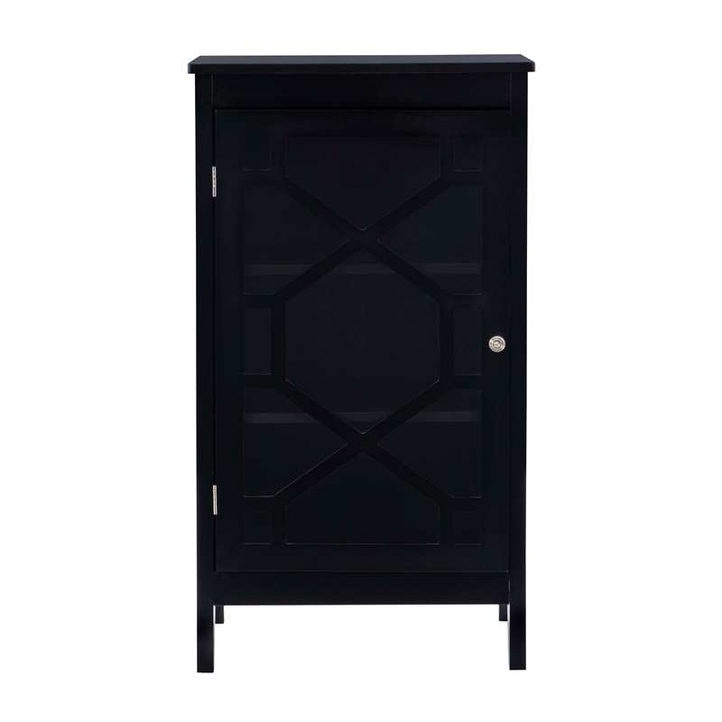 Linon Betty Small Wood Cabinet with a Glass Paneled Door and 3 Shelves in Black