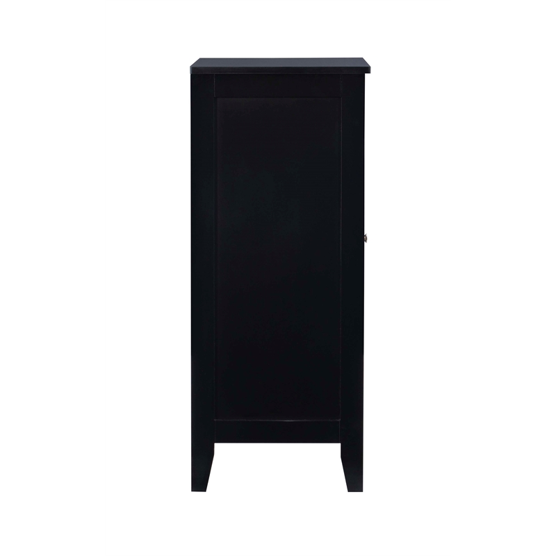 Linon Betty Small Wood Cabinet with a Glass Paneled Door and 3 Shelves in Black