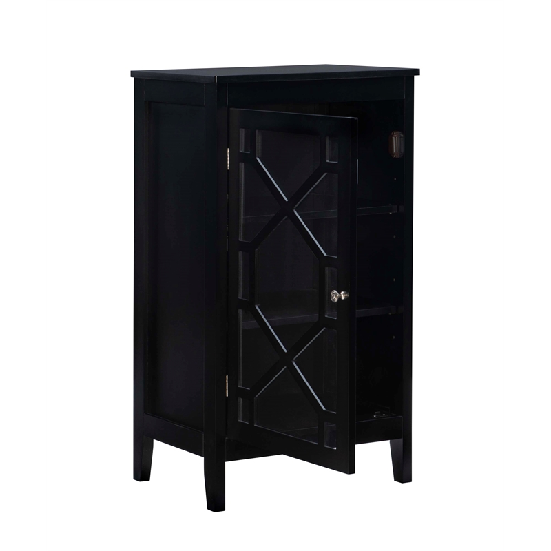 Linon Betty Small Wood Cabinet with a Glass Paneled Door and 3 Shelves in Black