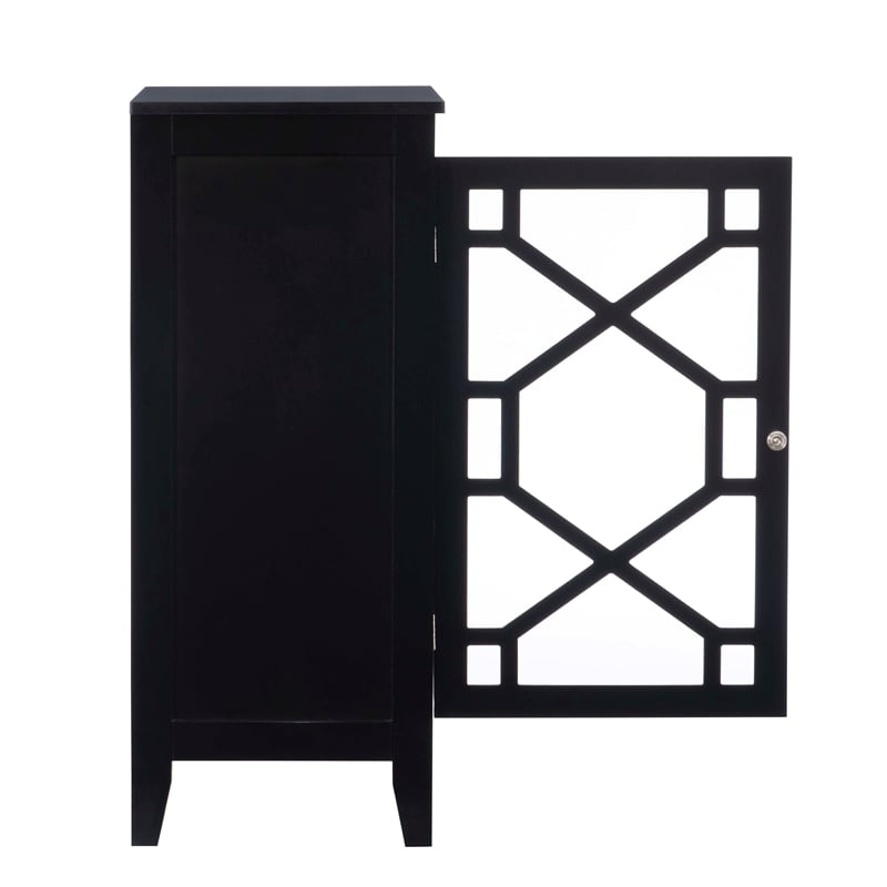 Linon Betty Small Wood Cabinet with a Glass Paneled Door and 3 Shelves in Black