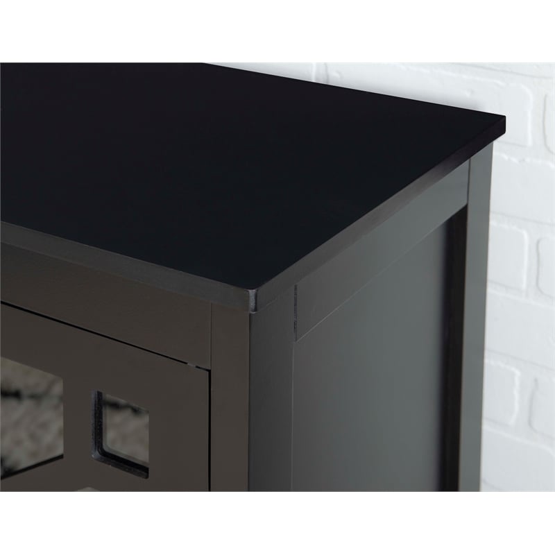 Linon Betty Small Wood Cabinet with a Glass Paneled Door and 3 Shelves in Black