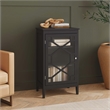 Linon Betty Small Wood Cabinet with a Glass Paneled Door and 3 Shelves in Black