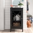 Linon Betty Small Wood Cabinet with a Glass Paneled Door and 3 Shelves in Black