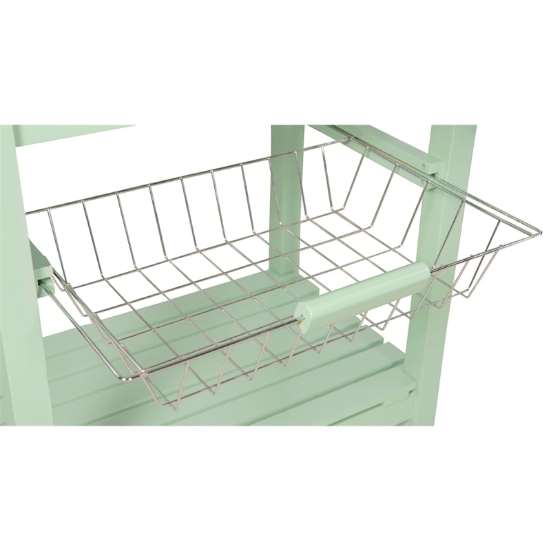 Linon Natalie Granite Top Rolling Kitchen Storage Island in Green Wood