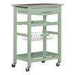 Linon Natalie Granite Top Rolling Kitchen Storage Island in Green Wood