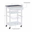 Linon Natalie Granite Top Rolling Kitchen Storage Island in White Wood