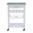 Linon Natalie Granite Top Rolling Kitchen Storage Island in White Wood