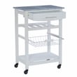 Linon Natalie Granite Top Rolling Kitchen Storage Island in White Wood
