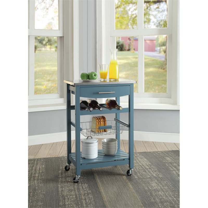 Linon Raven Blue Kitchen Cart Cymx417 Linon Raven Blue Kitchen Cart