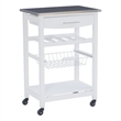 Linon Natalie Stainless Steel Top Rolling Kitchen Storage Cart in White Wood