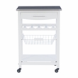 Linon Natalie Stainless Steel Top Rolling Kitchen Storage Cart in White Wood
