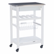 Linon Natalie Stainless Steel Top Rolling Kitchen Storage Cart in White Wood