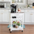 Linon Natalie Stainless Steel Top Rolling Kitchen Storage Cart in White Wood