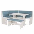 Linon Natasha Corner Nook Dining Set Blue Fabric Upholstered Seats in White Wood