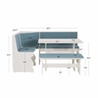 Linon Natasha Corner Nook Dining Set Blue Fabric Upholstered Seats in White Wood
