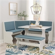 Linon Natasha Corner Nook Dining Set Blue Fabric Upholstered Seats in White Wood