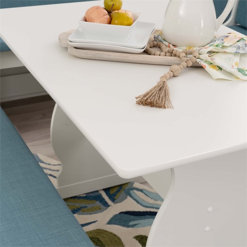Linon Natasha Corner Nook Dining Set Blue Fabric Upholstered Seats in White Wood