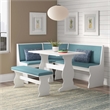 Linon Natasha Corner Nook Dining Set Blue Fabric Upholstered Seats in White Wood