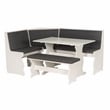 Linon Natasha Corner Nook Dining Set Charcoal Gray Fabric Seats in White Wood