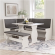 Linon Natasha Corner Nook Dining Set Charcoal Gray Fabric Seats in White Wood