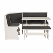 Linon Natasha Corner Nook Dining Set Charcoal Gray Fabric Seats in White Wood