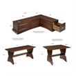 Linon Montery Backless 3 Piece Dining Nook with Storage in Walnut Finished Wood