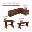 Linon Montery Backless 3 Piece Dining Nook with Storage in Walnut Finished Wood