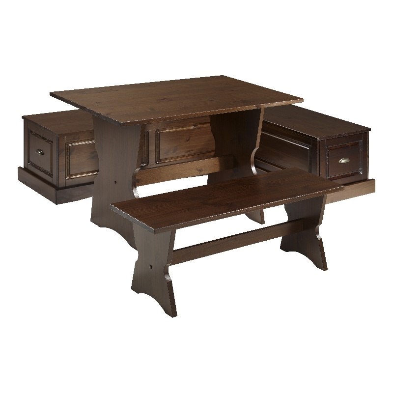 Linon Montery Backless 3 Piece Dining Nook with Storage in Walnut Finished Wood