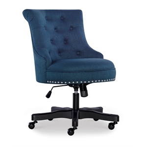 linon sinclair wood upholstered office chair in blue