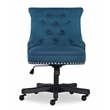 Linon Sinclair Upholstered Office Chair Black Wood Base with Wheels in Blue