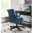 Linon Sinclair Upholstered Office Chair Black Wood Base with Wheels in Blue