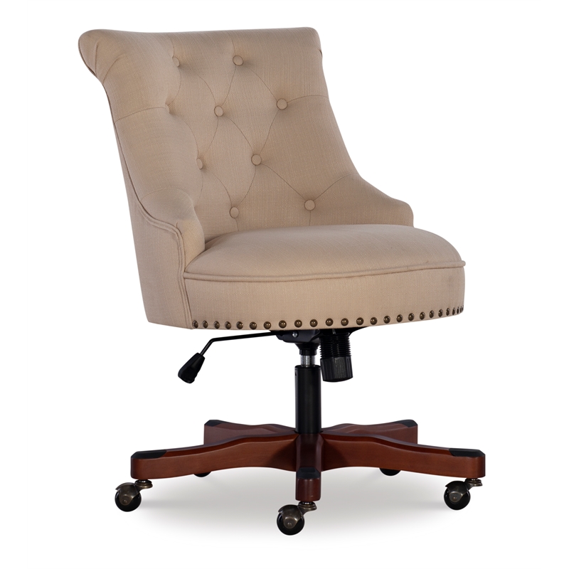Linon Sinclair Wood Upholstered Office Chair in Beige